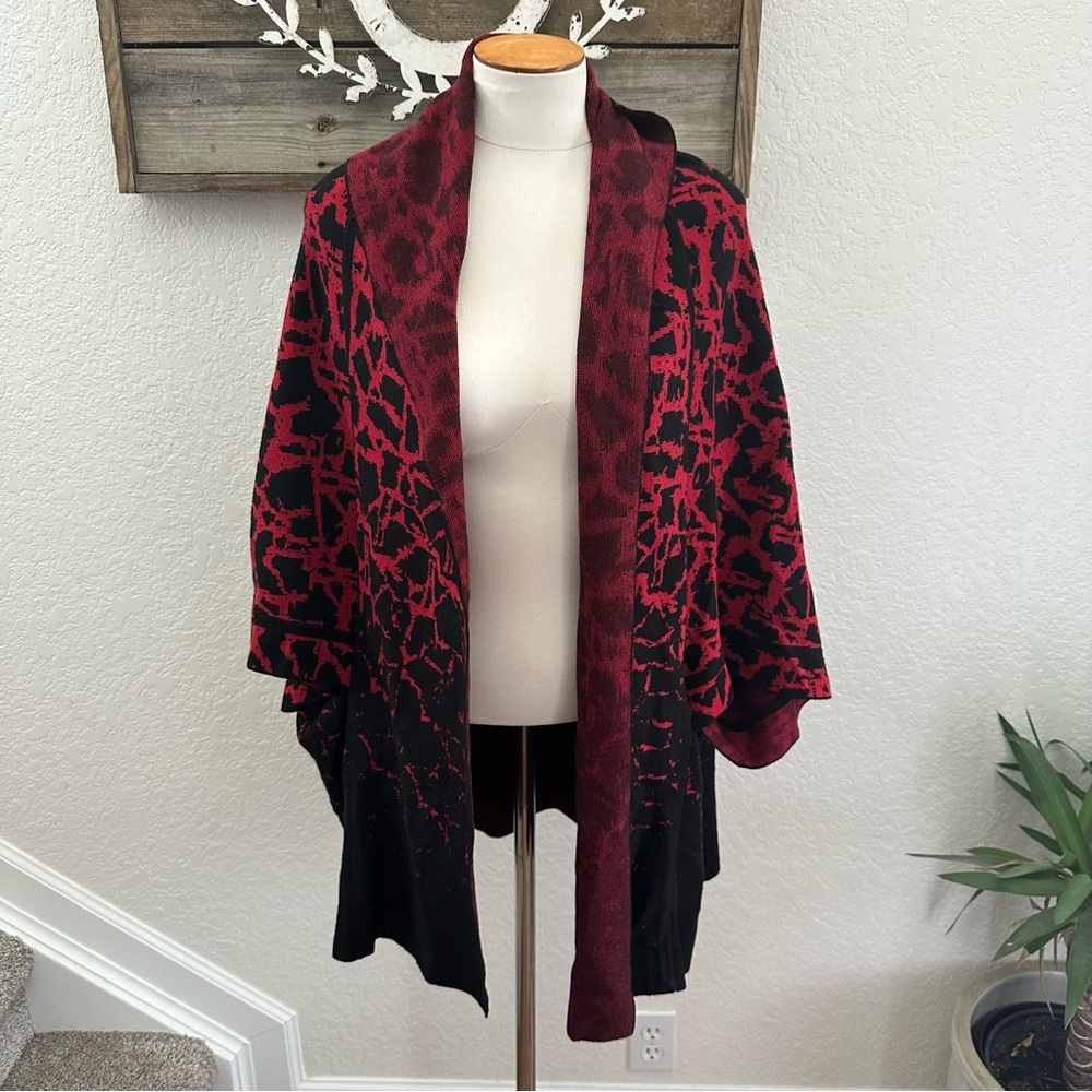 Ming Wang Relaxed‎ Fit Cozy Knit Red and Black Women's Sweater L/XL NWT